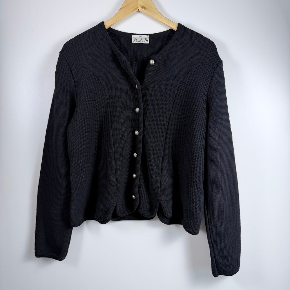 European Cottagecore Scallop Hem Cardigan Silver Buttons Huber Black - Picture 2 of 10